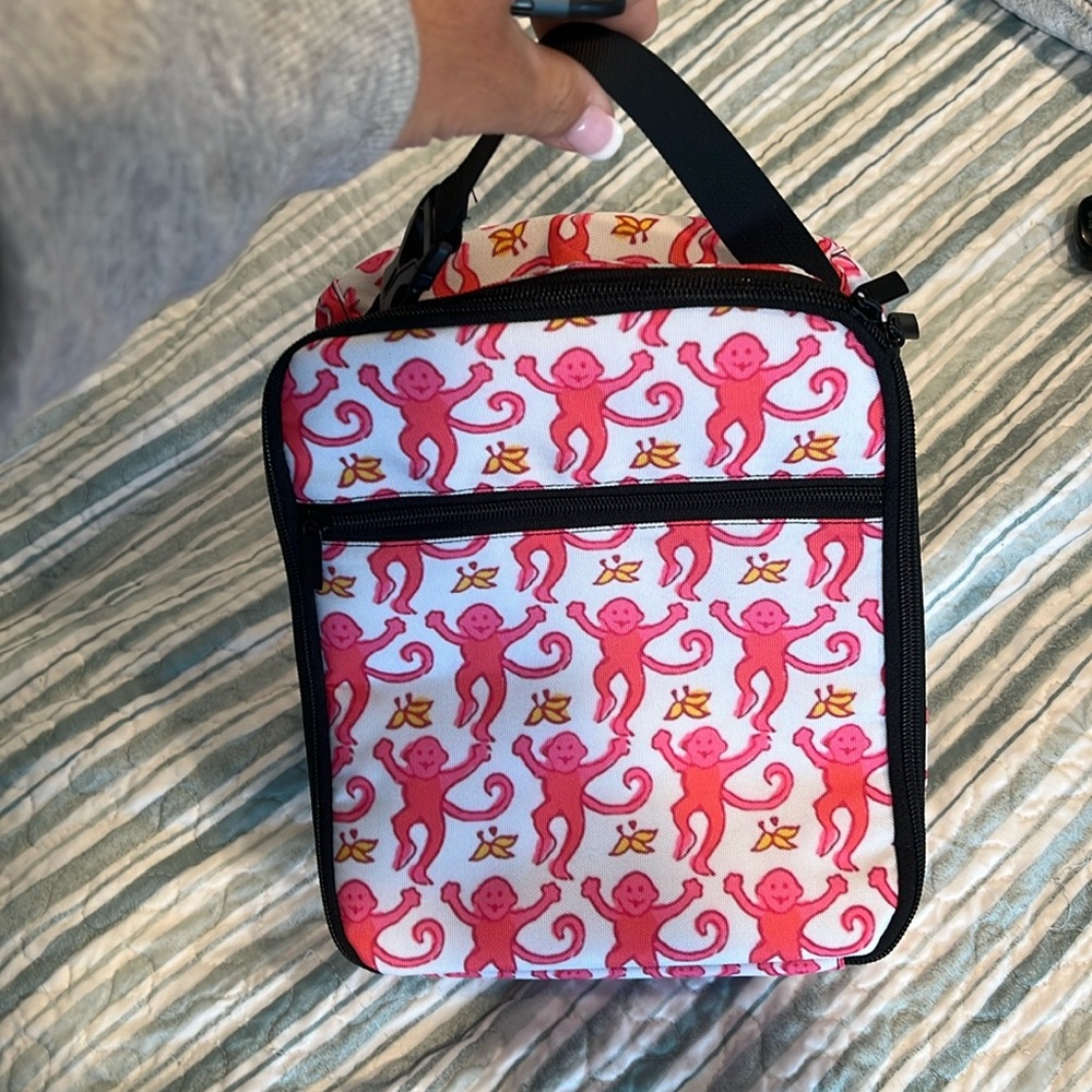 Monkey 🐒 insulated full zip &pocket ✨pink lunchtote